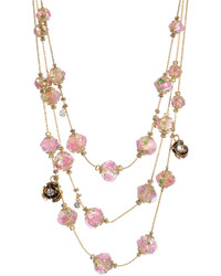 Betsey Johnson Pink Flower Bead Layered Illusion Necklace