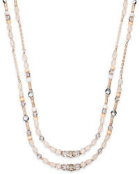 INC International Concepts Rose Gold Tone Pink Bead Two Row Necklace