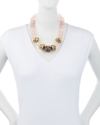 Devon Leigh Rose Quartz Textured Brass Bead Necklace