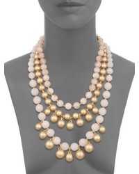 Lydell NYC Three Row Beaded Statet Necklacepink