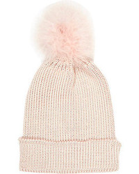 River Island Light Pink Marabou Feather Beanie Hat