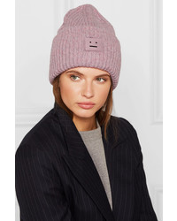 Acne Studios Pansy Appliqud Ribbed Wool Blend Beanie