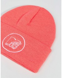 Asos X Mtv Patch Beanie In Pink