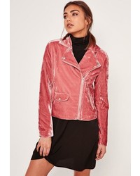 Missguided Pink Velvet Biker Jacket