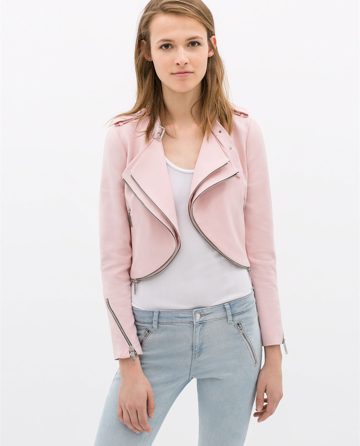 zara pink leather jacket