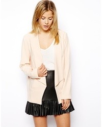 Asos Blazer In Longline With Drape Front Nude