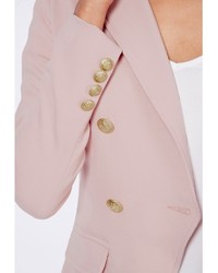 Missguided Woven Gold Button Tailored Blazer Pink