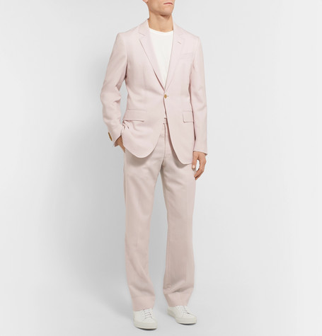 Dobell Light Pink Linen Slim Fit Jacket