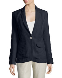 Neiman Marcus One Button Fitted Linen Blazer Plus Size