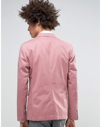 Asos Skinny Blazer In Washed Cotton In Pink