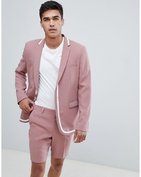 ASOS DESIGN Skinny Suit Jacket In Pink With White Trim