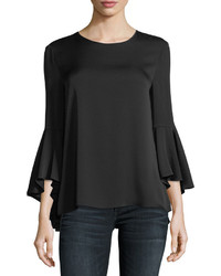 Milly Long Bell Sleeve Stretch Silk Blouse