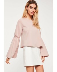 Missguided Pink Scuba Flared Sleeve Top