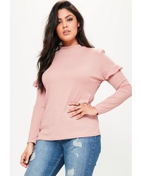 Missguided Plus Size Pink High Neck Ribbed Top
