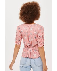Topshop Ruched Sleeve Wrap Top