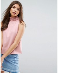 Asos Shell Top In Ponte With Pretty Shirred Neck