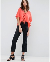 Asos Tie Front Blouse With Frill Sleeve