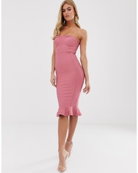 PrettyLittleThing Bandeau Bodycon Dress With Frill Hem In Pink