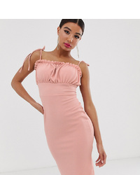 Missguided Bodycon Midi Dress With Tie Shoulder S In Pink