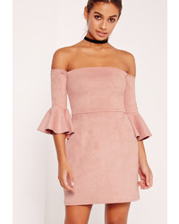 Missguided Bonded Faux Suede Frill Cuff Bodycon Dress Pink