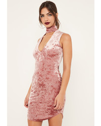Missguided Pink Crushed Velvet Choker Detail Bodycon Dress