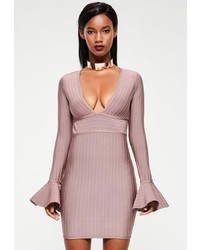 Missguided Pink Flare Sleeve Bandage Bodycon Dress