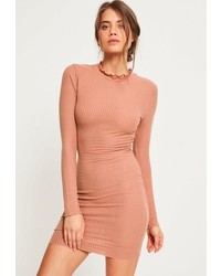 Missguided Pink Frill Edge Ribbed Bodycon Dress