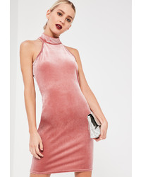 Missguided Pink High Neck Velvet Sleeveless Bodycon Dress