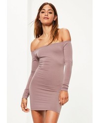Missguided Pink Rose Long Sleeve Loop Back Bodycon Dress