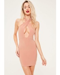 Missguided Pink Slinky Cross Neck Bodycon Dress