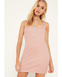 Missguided Pink Square Neck Bodycon Dress Pink