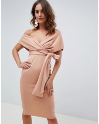 ASOS DESIGN Off Shoulder Wrap Midi Dress With