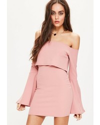 Missguided Petite Pink Bardot Split Sleeve Bodycon Dress