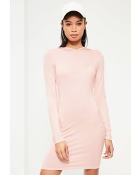 Missguided Pink Hooded Jersey Bodycon Dress