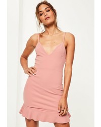Missguided Pink Strappy Frill Hem Bodycon Dress