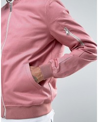 Asos Cotton Bomber Jacket With Sleeve Zip In Pink