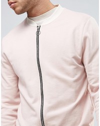 Asos Jersey Bomber Jacket With Contrast Rib In Pink
