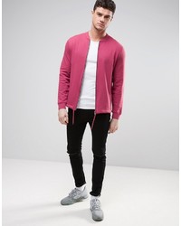 Asos Jersey Bomber Jacket With Drawcord Hem In Pink