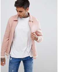 ASOS DESIGN Jersey Harrington Jacket In Pink With White Tipping