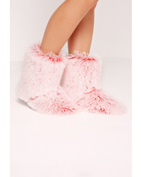 Missguided Fluffy Slipper Boot Pink