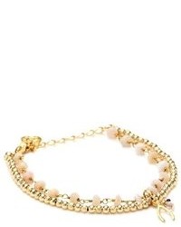 Blee Inara 18k Gold Plated Bracelet With Pink Opal Beads And Wishbone Charm