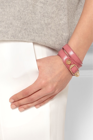 Balenciaga Giant Tour Textured Leather And Gold Tone Bracelet Pink, $245 | NET-A-PORTER.COM | Lookastic
