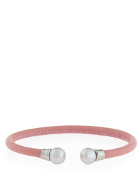 Majorica Nautical Pink Leather Pearl Bangle Bracelet