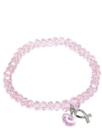 Pink Sterling Silver Cancer Awareness Tag Stretch Pink Crystal Bracelet  Silverpink