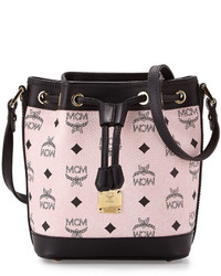 MCM Heritage Drawstring Mini Bucket Bag Chalk Pink