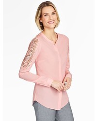 Talbots Lace Sleeve Blouse Magnolia Pink