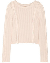 ADAM by Adam Lippes Adam Lippes Cropped Chunky Knit Cotton Blend Sweater