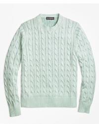 Brooks Brothers Heathered Cable Knit Crewneck Sweater