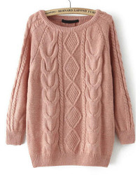 Cable Knit Loose Pink Sweater