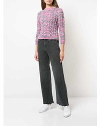 The Elder Statesman Cropped Sleeve Cable Knit Sweater